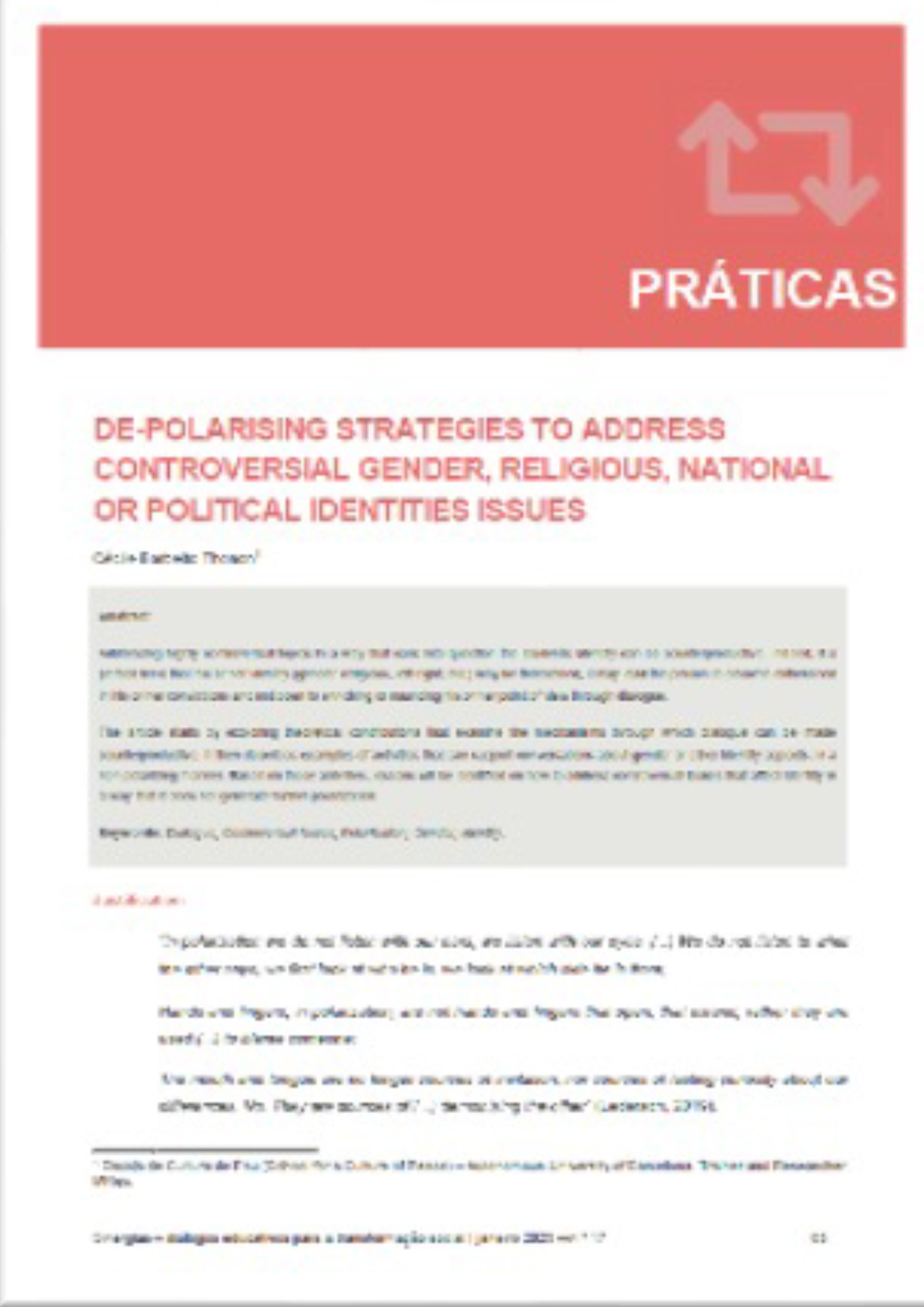De-Polarising Strategies to Address Controversial Gender, Religious, National or Political Identities Issues