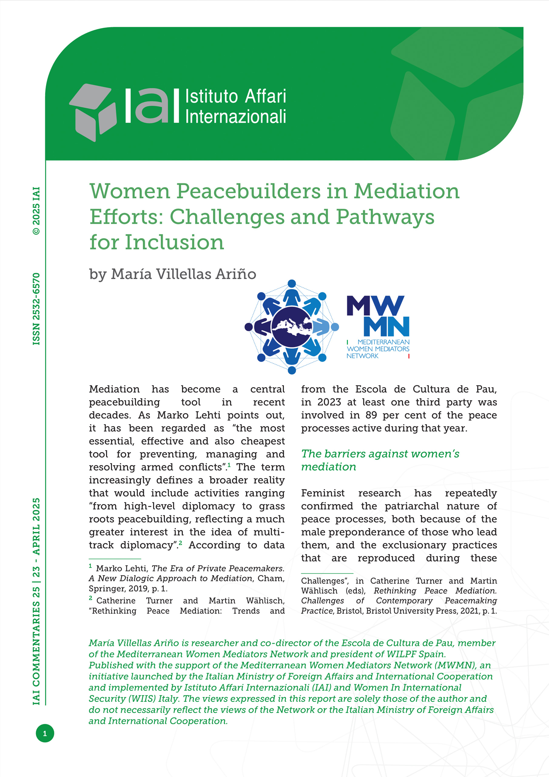 Women Peacebuilders in Mediation Efforts: Challenges and Pathways for Inclusion